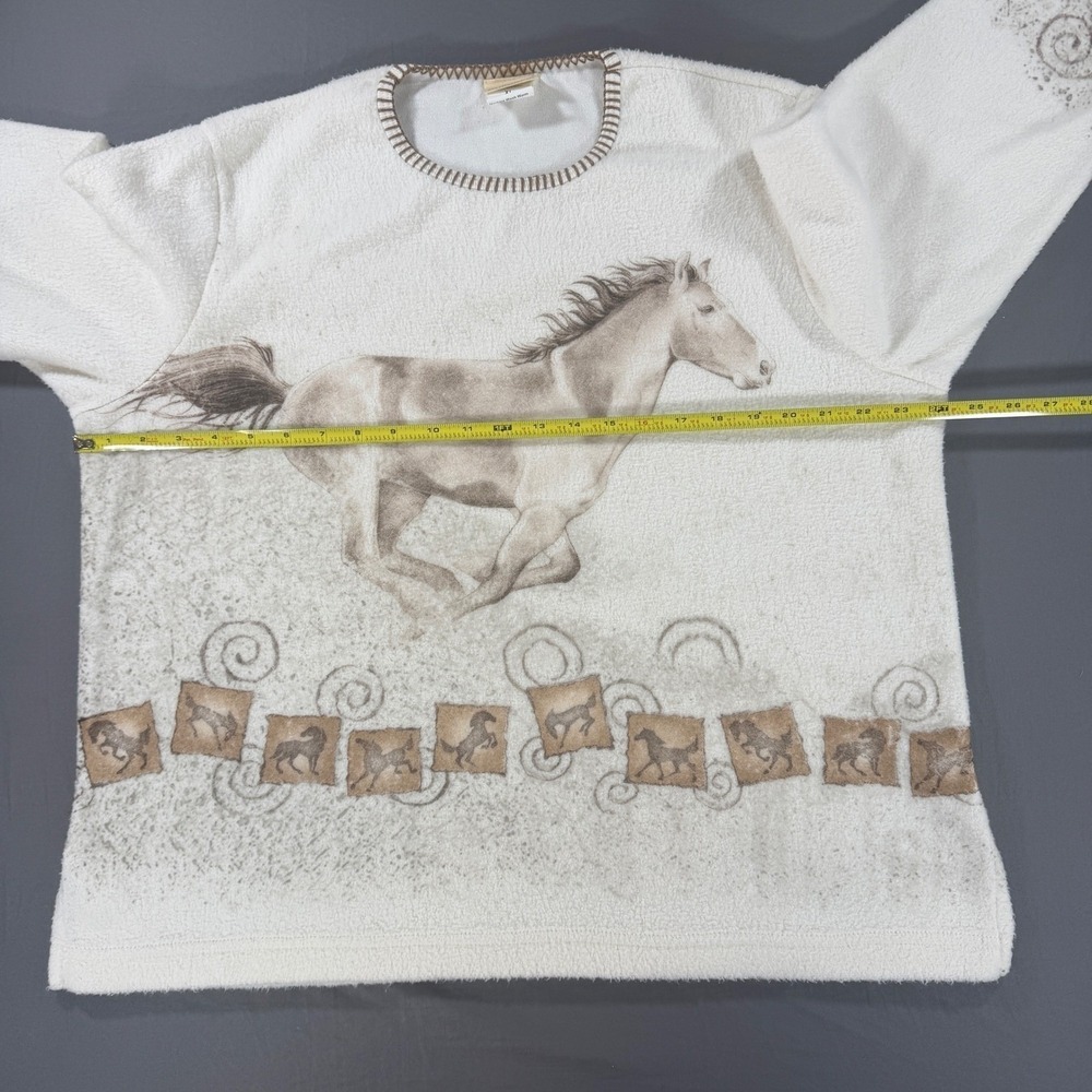 Vintage Horse Sweater Women XL Fleece Cream Artisans Equestrian farmcore - Picture 4 of 9